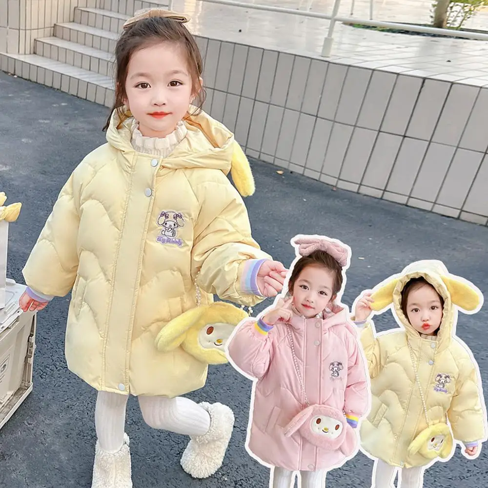 Sanrios Anime My Melody Winter Down Jackets Kids Girls Down Coat Girls Kawaii Korean Cotton Outerwear Warm Princess Thicken Tops