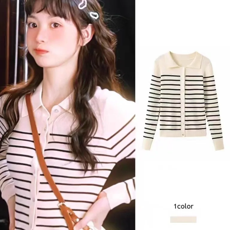 

Women's Slim Fit Long Sve Striped Knitwear Spring Korean Sle Base irt Sweater Top Commute Sle Autumn Warmth Heating