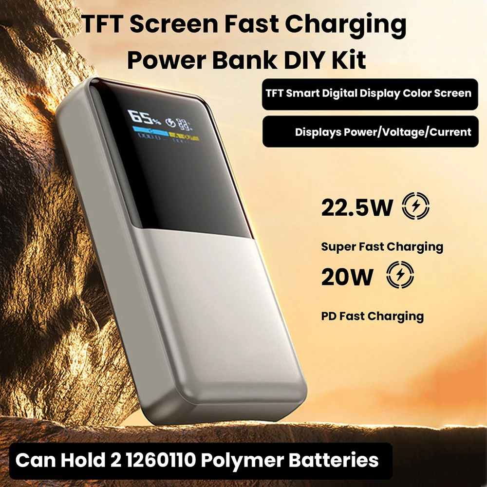 22,5W Schnelllademodul mit TFT-Farbdisplay PD QC Kompatibles DIY Powerbank-Kit für Mehrere Geräte mit Sicherheitsschutz