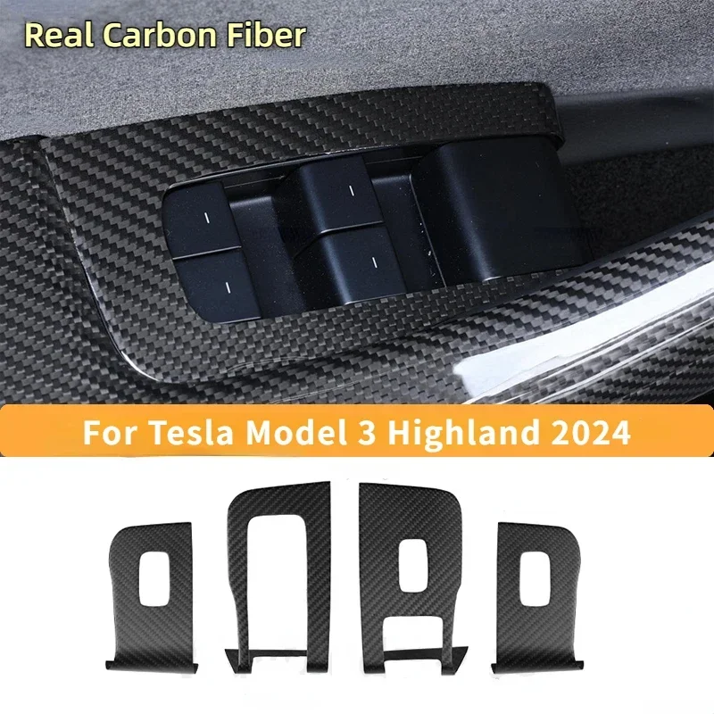 Boutons de commutation de lève-vitre pour Tesla modèle 3 Highland 2025, couverture de panneau de levage en Fiber de carbone véritable 3K240G, 4 pièces, accessoires LHD