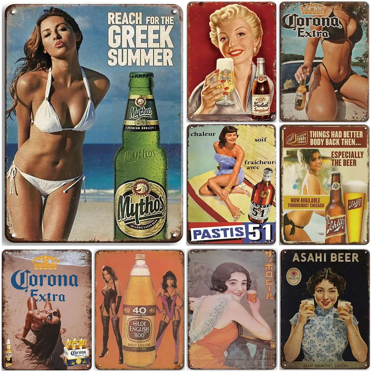 Metal Tin Signs Plaque Greek Summer Beer Wall Decoration Vintage Art Poster Iron Painting for Man Cave Home Cafe Garden Club Bar