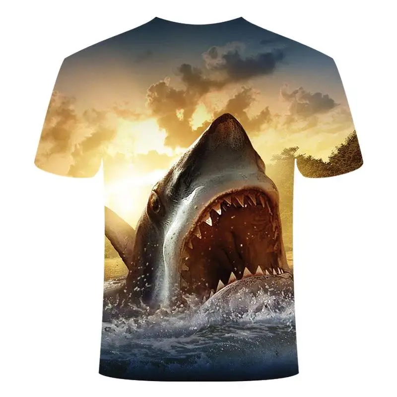 

Men 3d Underwater Shark Fashion Casual Street Casual Loose Personality Trend O Collar Short-Sleeved Breathable Clothing Tops