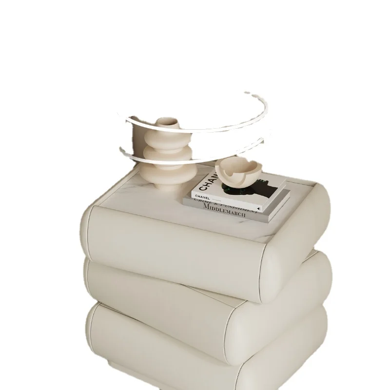 

PQF Rotating Bedside Table Bedroom Bedside Cabinet Cream Three-Bucket Cabinet