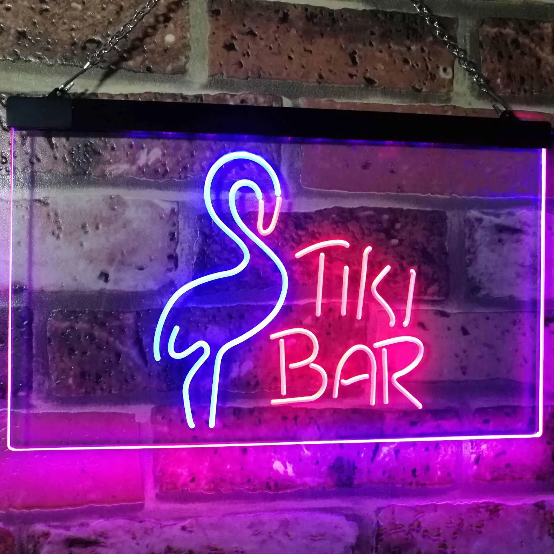 Tiki Bar. with Flamingo Dual Color Led Neon Sign st6-i2324