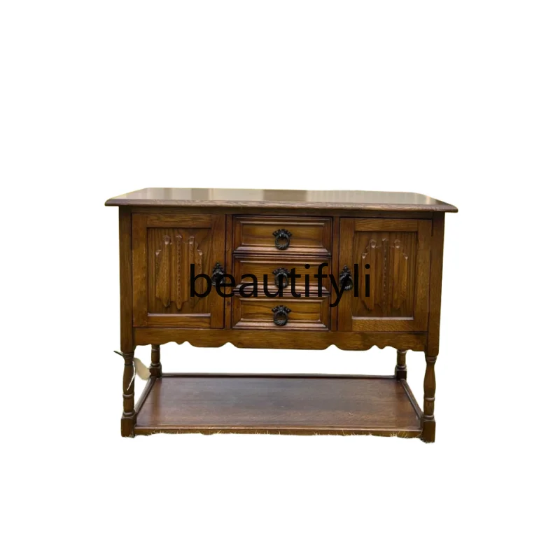 

American solid wood retro dining edge, medieval French old storage locker, living room decoration entrance