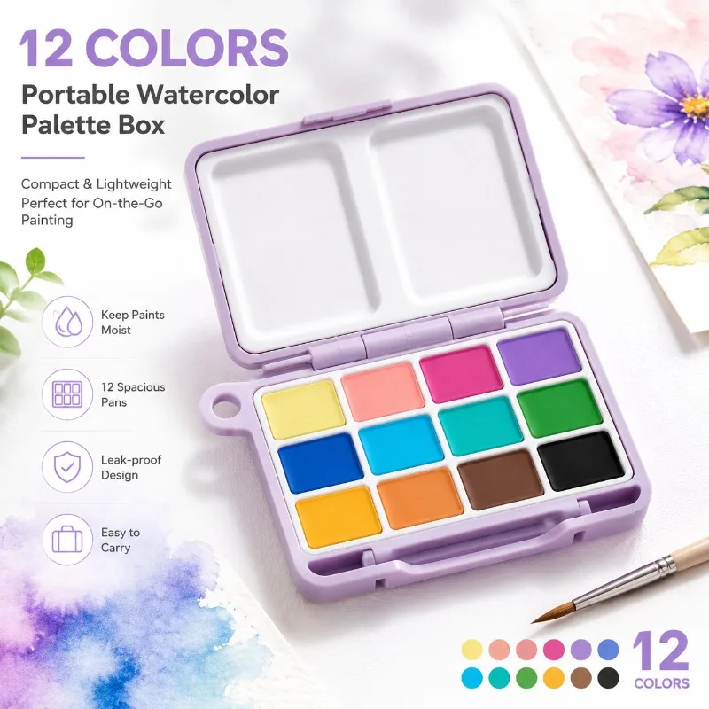 Xileyw Portable Mini 12 Grid 24 Grid Watercolor Paint Storage Palette Box Magnetic for Painting Art Travel