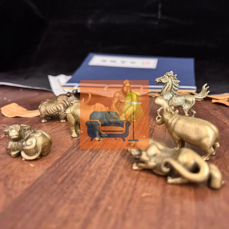 1Pcs Brass Hippopotamus Rhinoceros Statue Metal Animal Figurine Miniature Ornament For Home And Office Desk Decoration