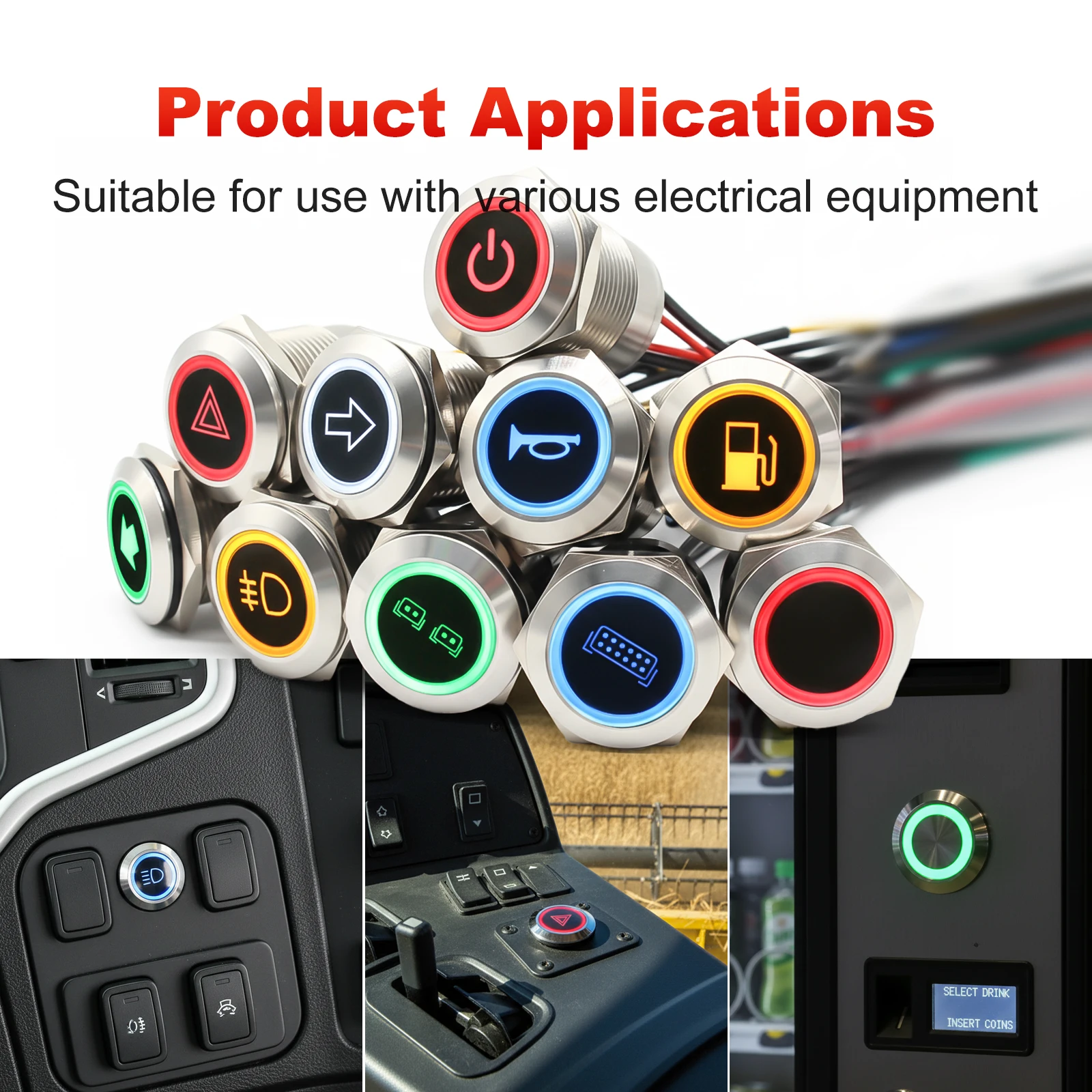 FILN 2 Stück 19mm Drucktastenschalter 20A IP67 Edelstahl Wasserdicht Ersatz für 180 Symbole Einfache Installation Auto-Armaturenbrett & Maschinen – Detail 11