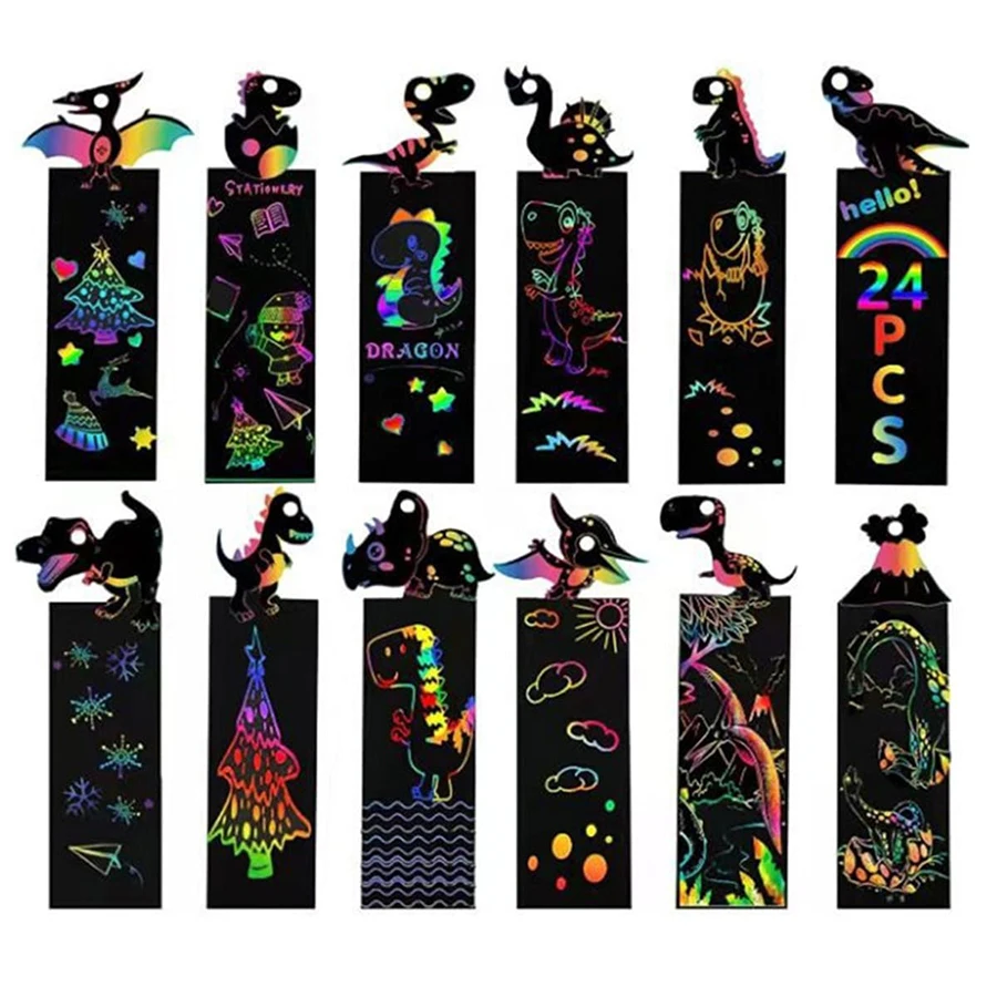 12pcs/set Bookmark Scratching Painting Paper 4 Themes Available 12 Styles Ship Random Mini Handmade DIY Scratching Drawing Toys