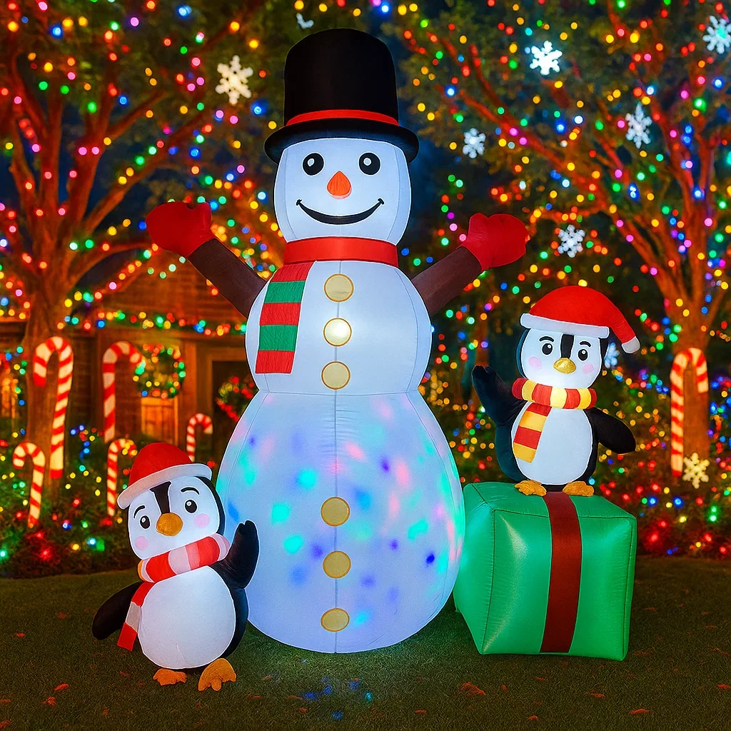 6FTchristmas زينة نفخ ثلج البطريق هدية مربع اللعب ساحة المنزل الحلي مع LED ديكور لوازم عيد الميلاد.