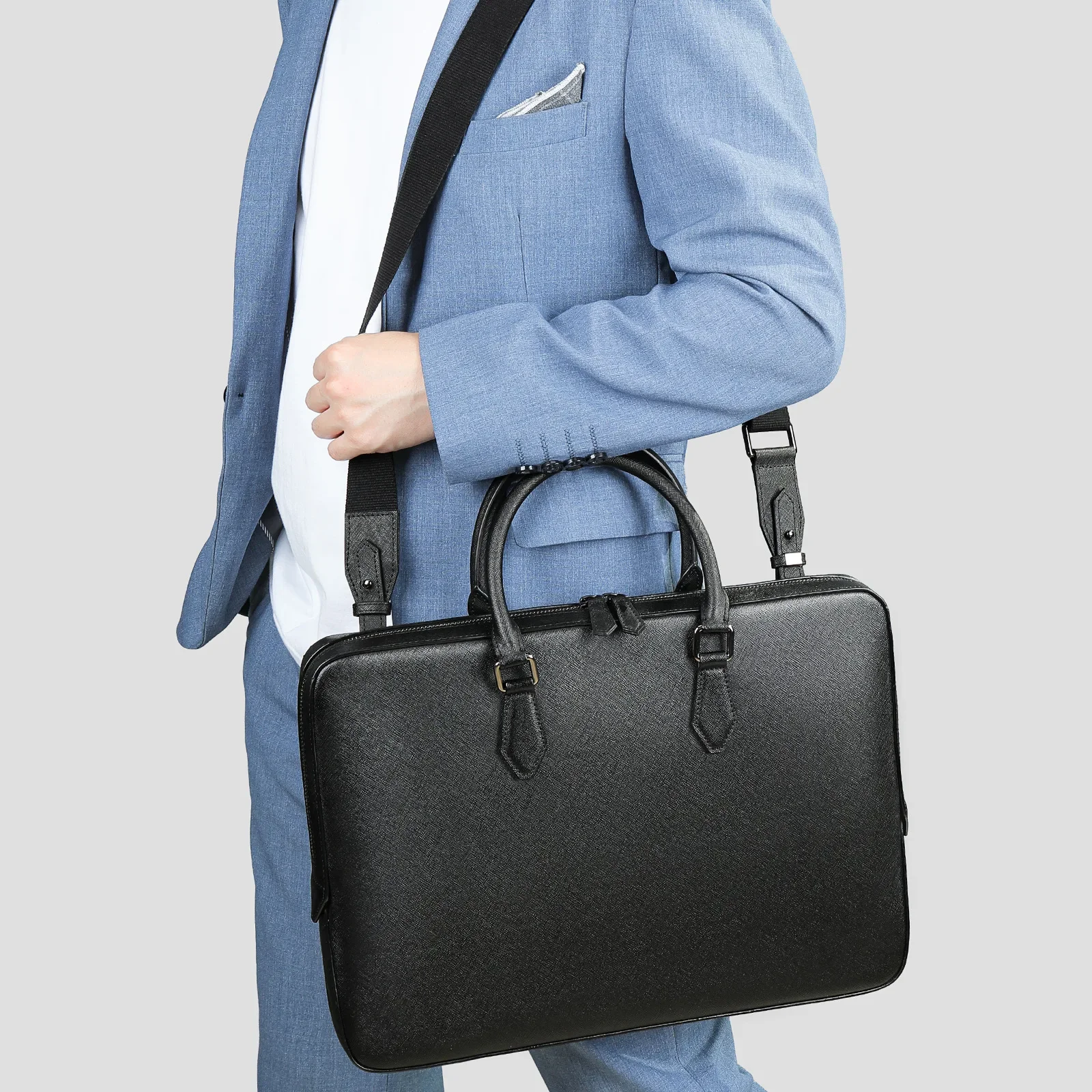 Genuine Leather Briefcase for Men, Large Capacity Laptop Bag with Business Style, Simple and Elegant, Cowhide Material