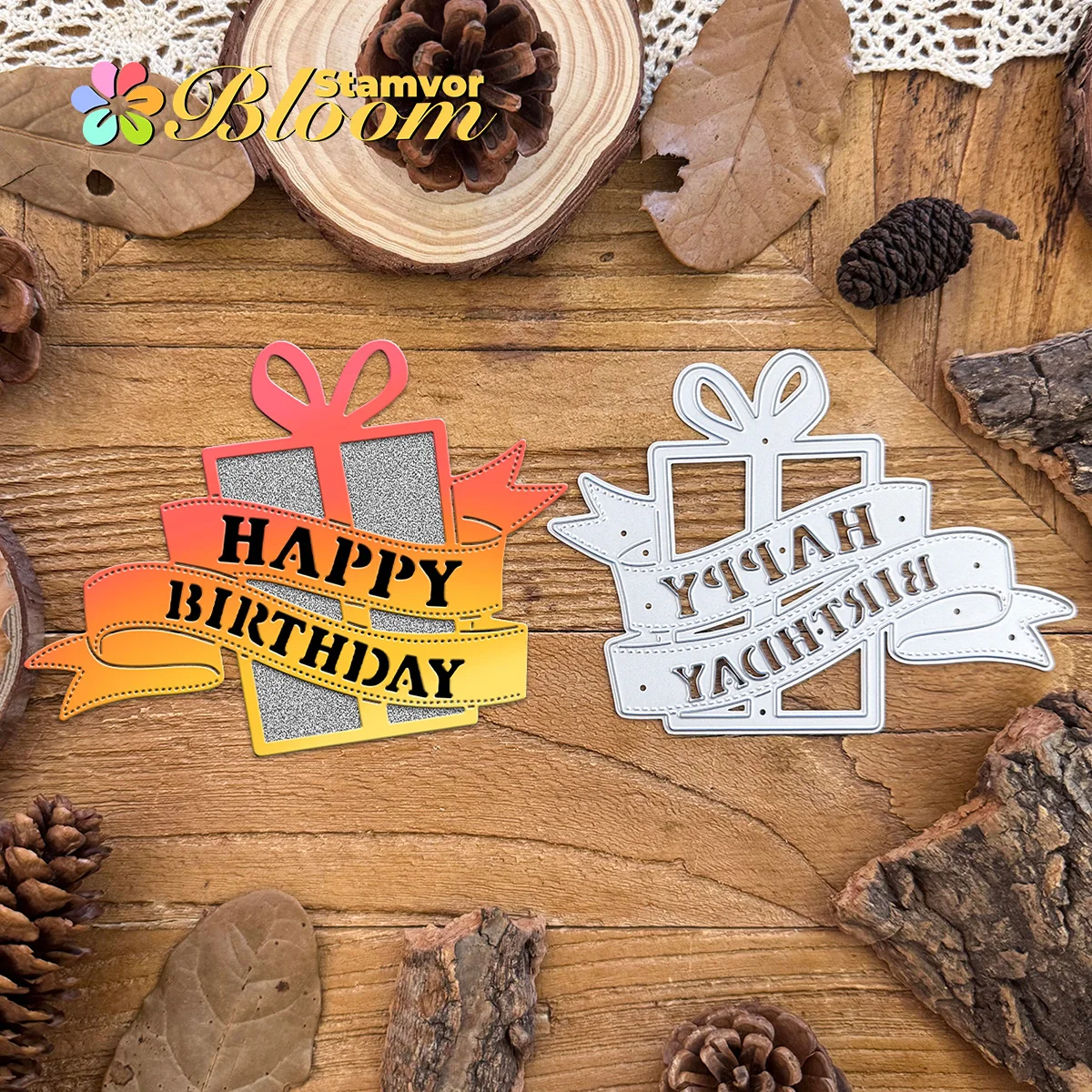 Original schönes Banner mit Geschenk Titel Wörter HAPPY BIRTHDAY Metall-Stanzformen Scrapbooking dekorative Prägung