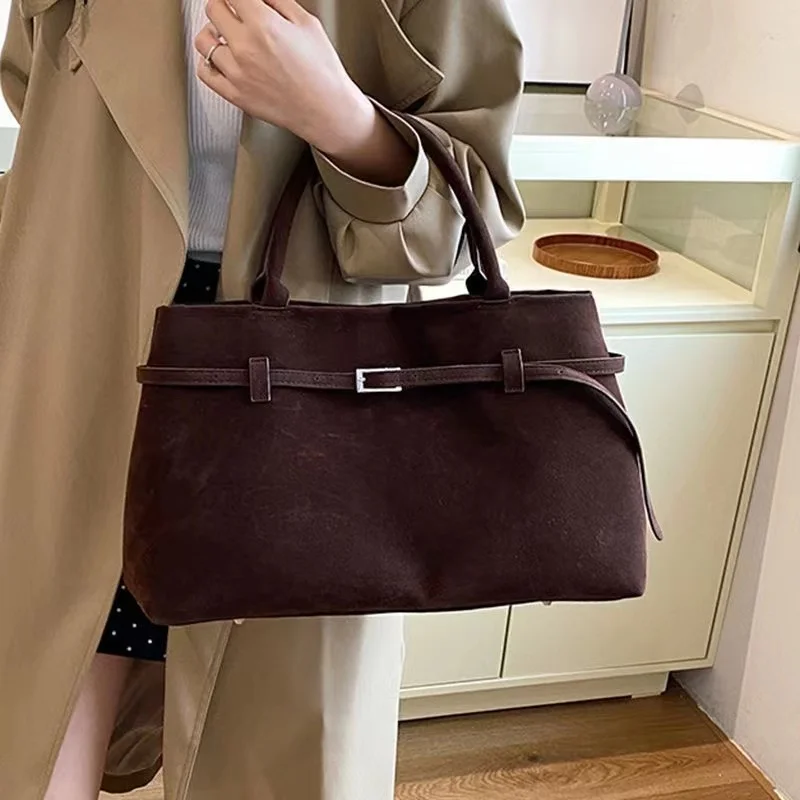 Bolsos grandes de gamuza sintética para mujer, bolsos de hombro femeninos de diseñador, bolsos casuales Vintage de estilo inglés, paquetes de dama elegantes sólidos