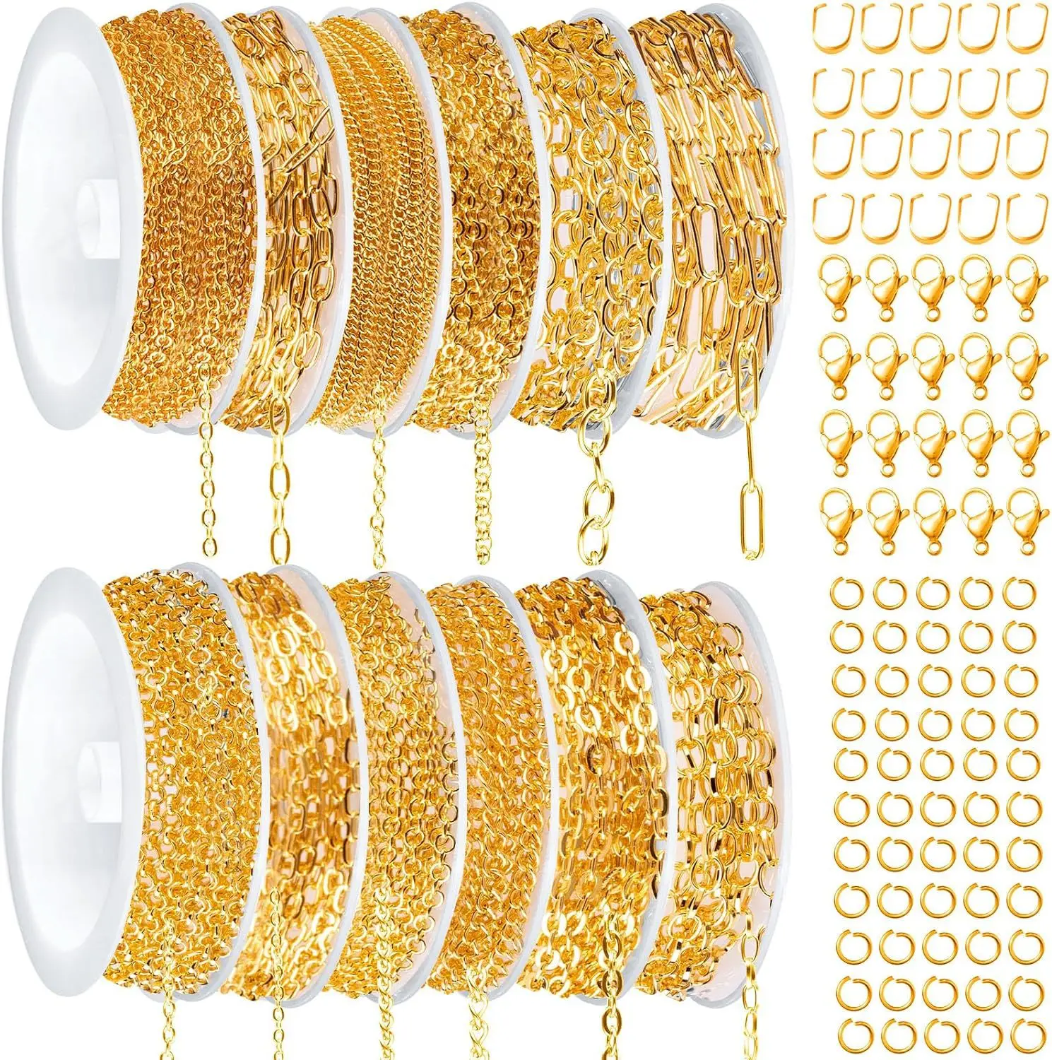 12 Styles Iron Gold Plated Cross Chain & O Cable Chain Multi Size DIY Jewelry Making Chain Accessories