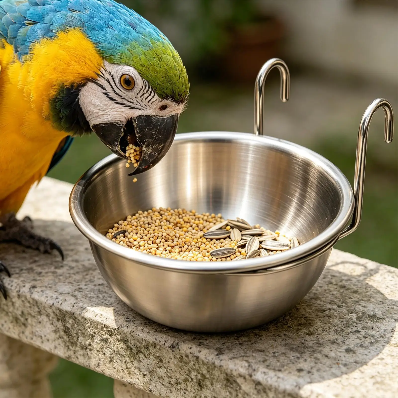 Bird Feeder Protable Stainless Steel Hang-on Pet Bowl Big Capacity Stationary Dog Bowl Hanger Cage Cup Bird  Feeding Bowl