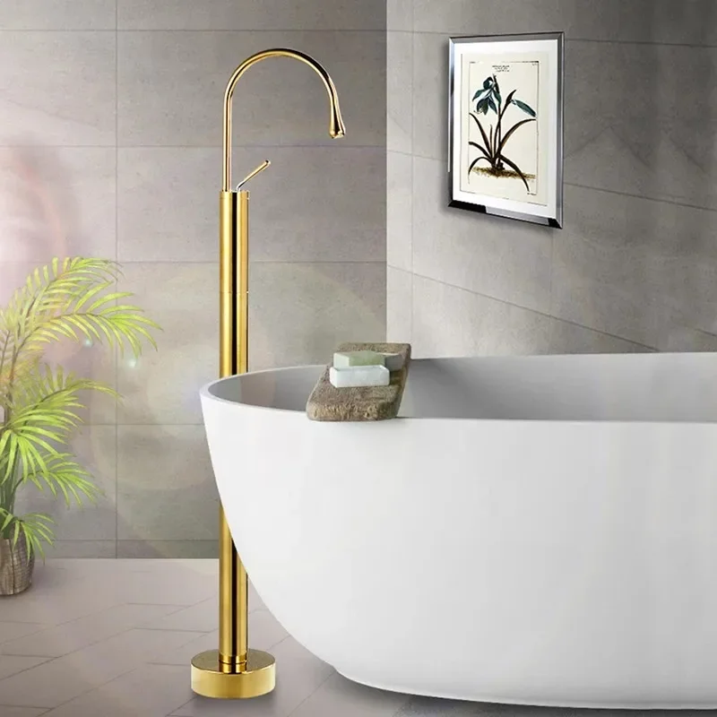 Black Bathroom basin Faucet Brass Floor Standing Bathtub Faucet Sink Mixer Tap super long water drop design gold sink tap