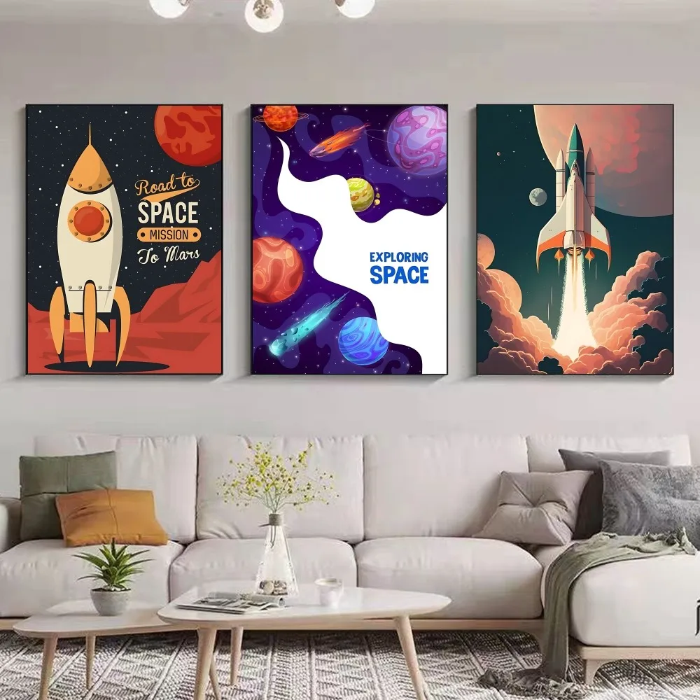 

Solar System Astronaut Rocket Poster Kraft Paper Vintage Poster Wall Art Painting Study Stickers Big Szie Wall Painting