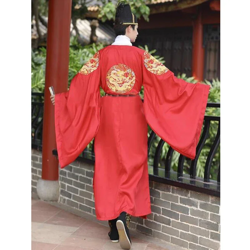 Oude Hanfu Mannen Chinese Traditionele Drakengewaad Trouwkleding Ming Dynastie Cosplay Volwassen Keizer Kostuum Feest Met Ronde Kraag