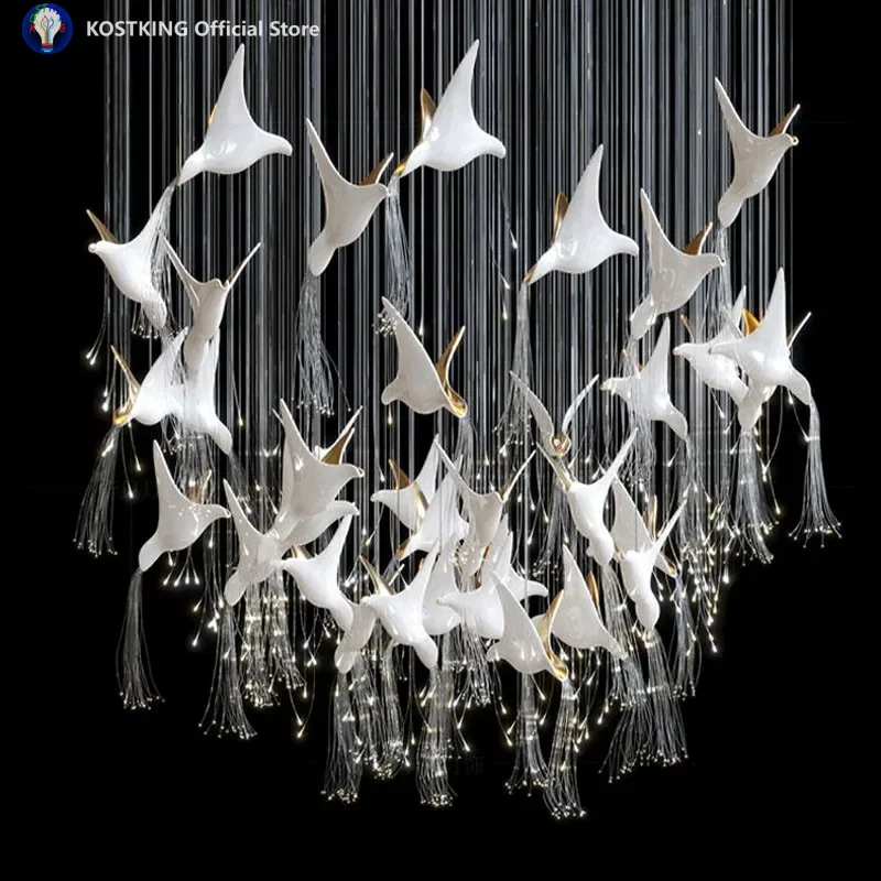 Glass Chandelier Living Room Villa Large Ceiling Pendant Lights Spiral Staircase Aerial Lighting Modern Chandeliers Customizable