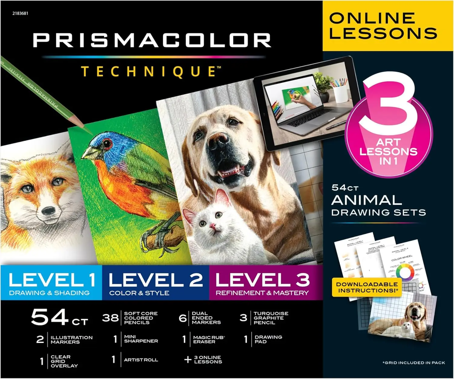 

Animal Drawing Set Bundle with Digital Art Lessons for Adults, 54 Count Art Supplies for Coloring Levels 1-3