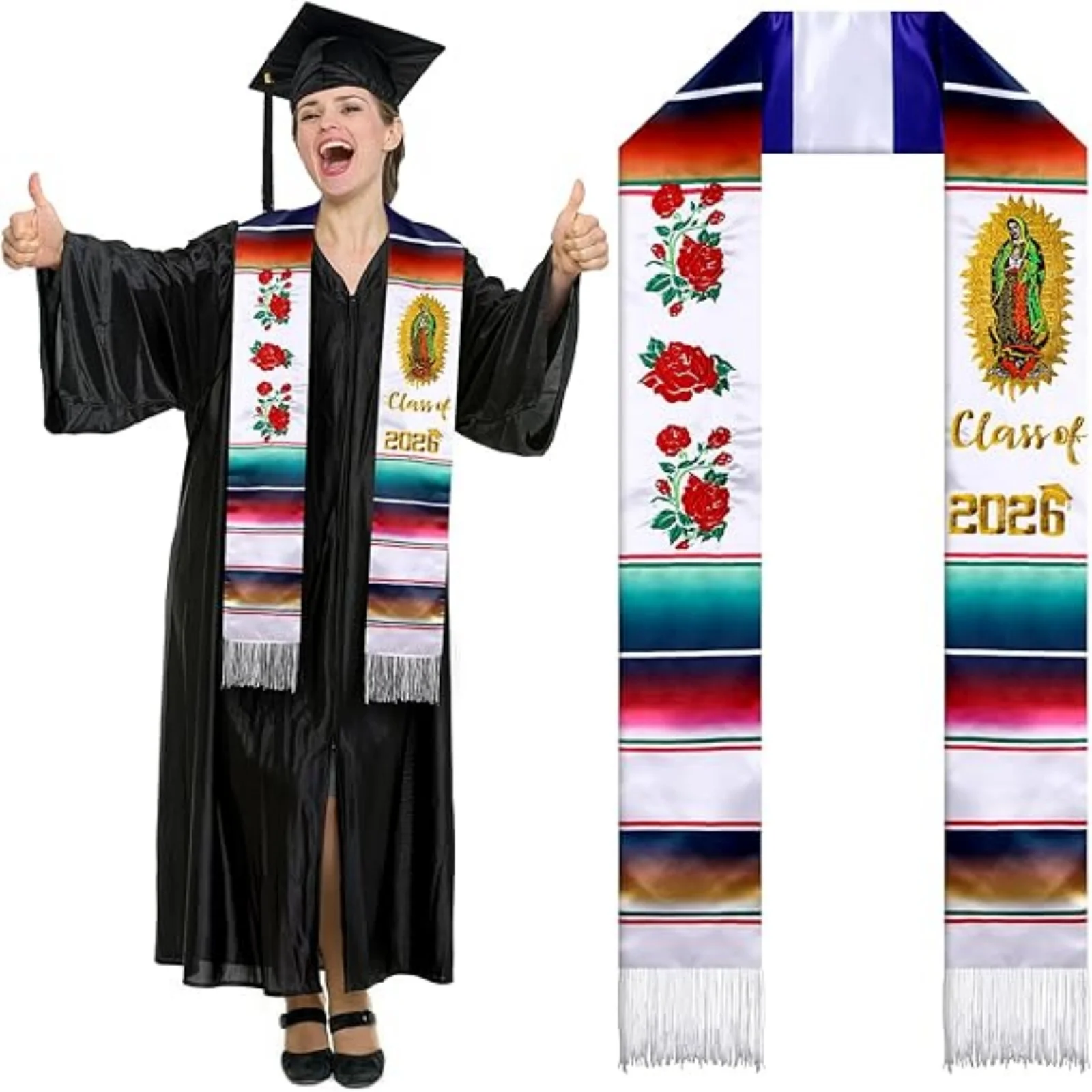 1 unidad Estola de Graduación Mexicana Clase de 2026, 72'' con Bordado Hispánico, Estola de Graduación de México para Graduación 2026