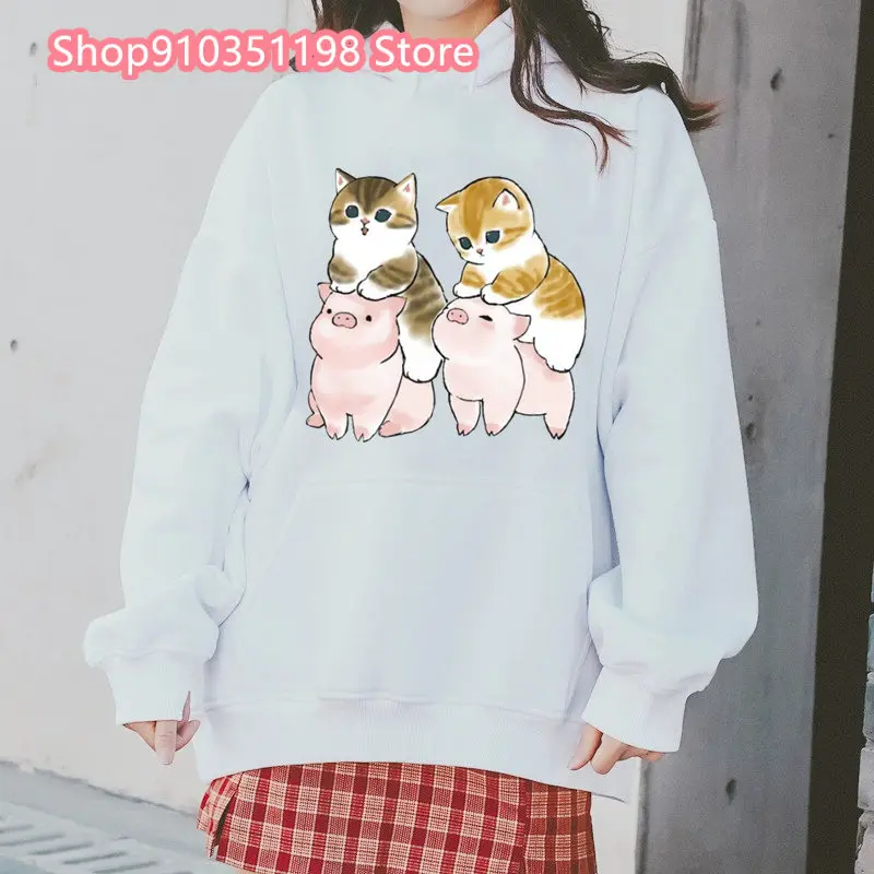 Cartoon Cats Ride Pigs Women's Pullover Spring and Autumn Women's Casual Long Sleeve 2024 New Fashion Kawaii Hoodie Clothes