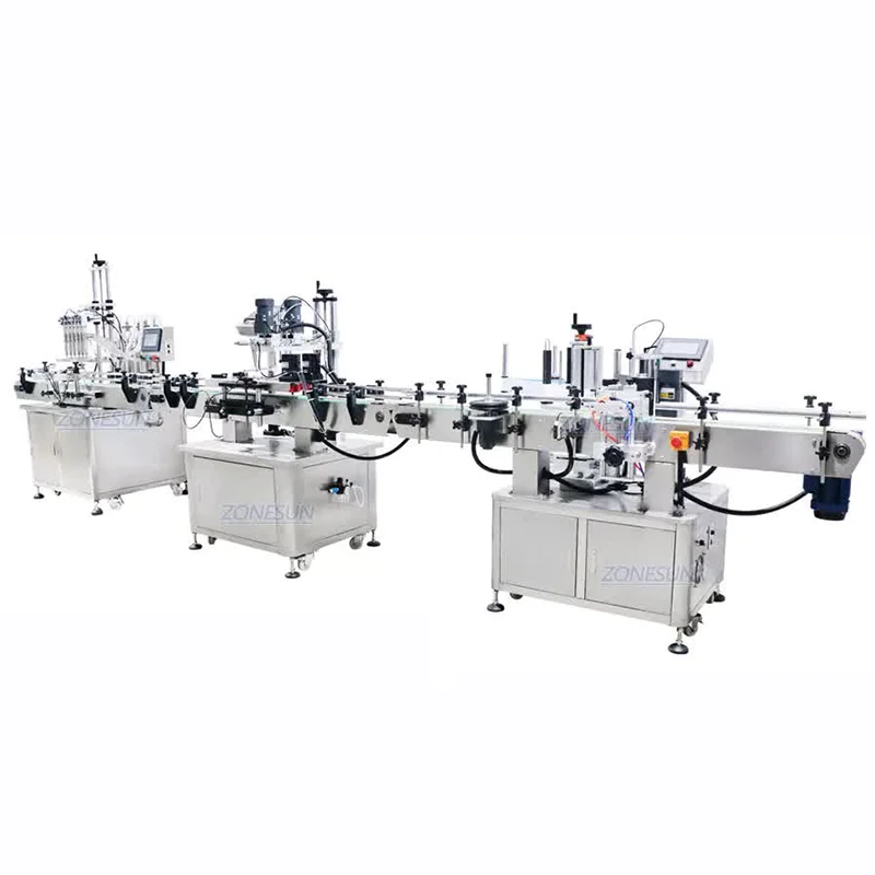 ZONESUN Automatic Production Line Juice Oil Honey Plastic Round Bottle Liquid Screw Filling Capping Labeling Machine ZS-FAL180P4