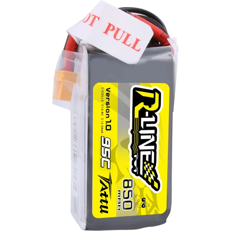 TATTU R-Line 850mAh 14.8V 95C 4S LiPo Battery Pack with XT60 Plug for Multirotor FPV from Size 100 to 180