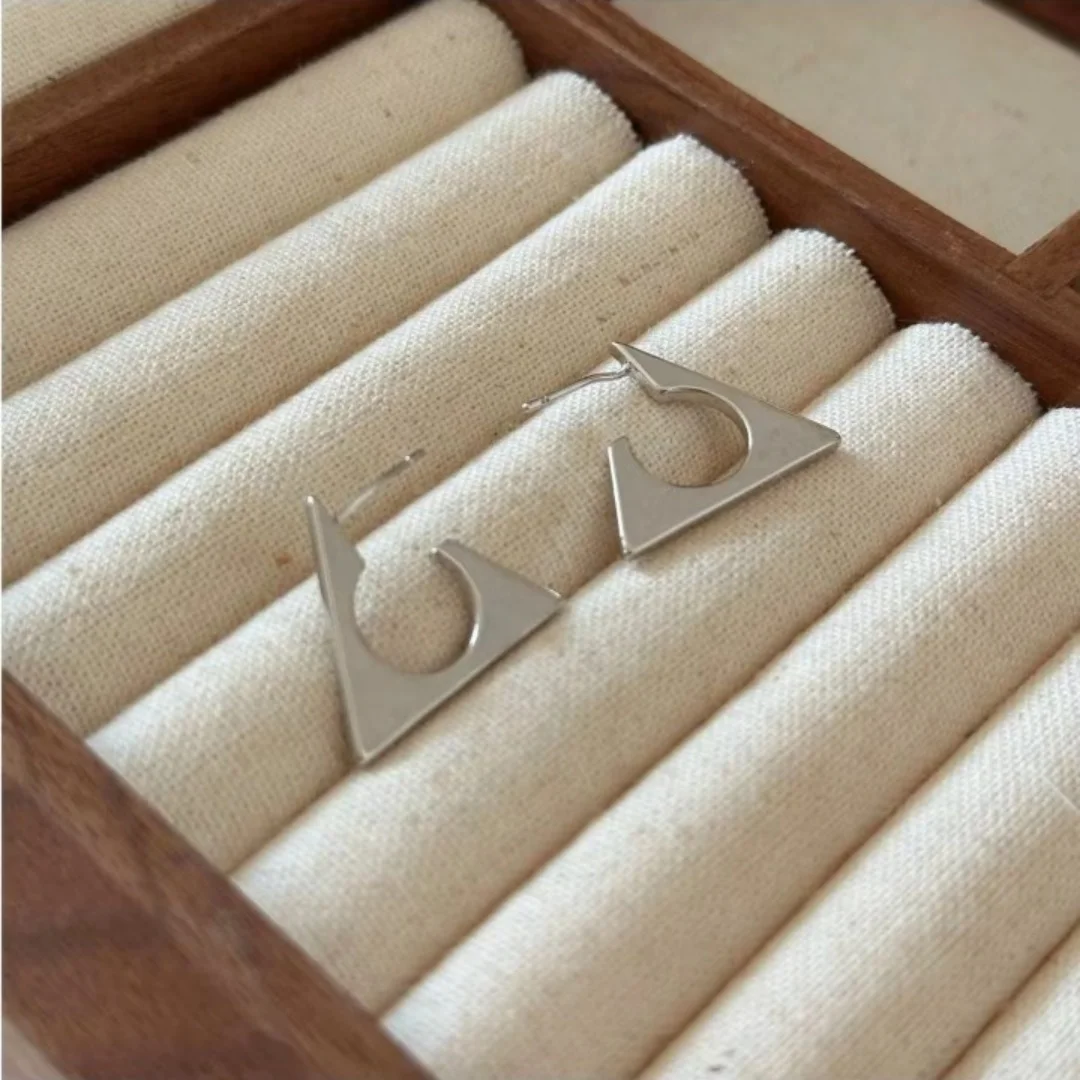 Unique Metal Triangle Stud Earrings for Women Men Retro Mnimalist Geometric Earrings Office Casual Jewelry Accessories Gifts