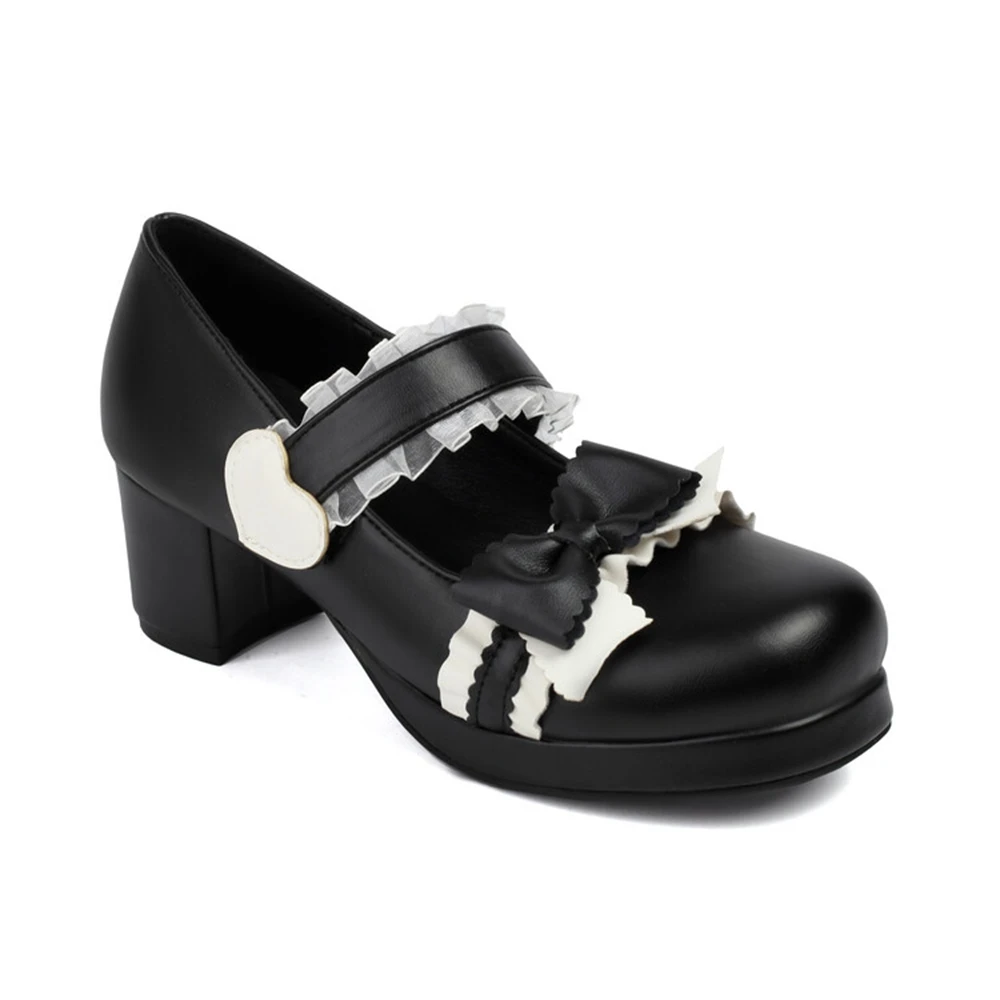 Punk Goth Talons Épais Plateforme Escarpins Femmes Noeud Papillon Mary Essence Lolita Chaussures Étudiant Jeunes Bol Rincer strucBlack Grande Taille K1-2