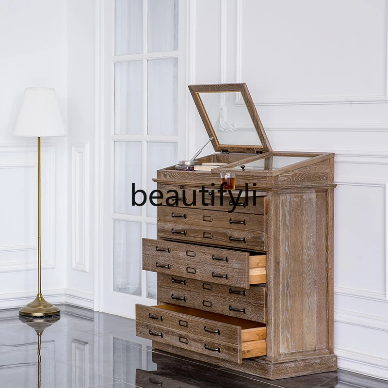 Meuble de Rangement Rétro Multifonctionnel en Bois Massif de Chêne Américain et Européen, Armoire à Bijoux pour Porche