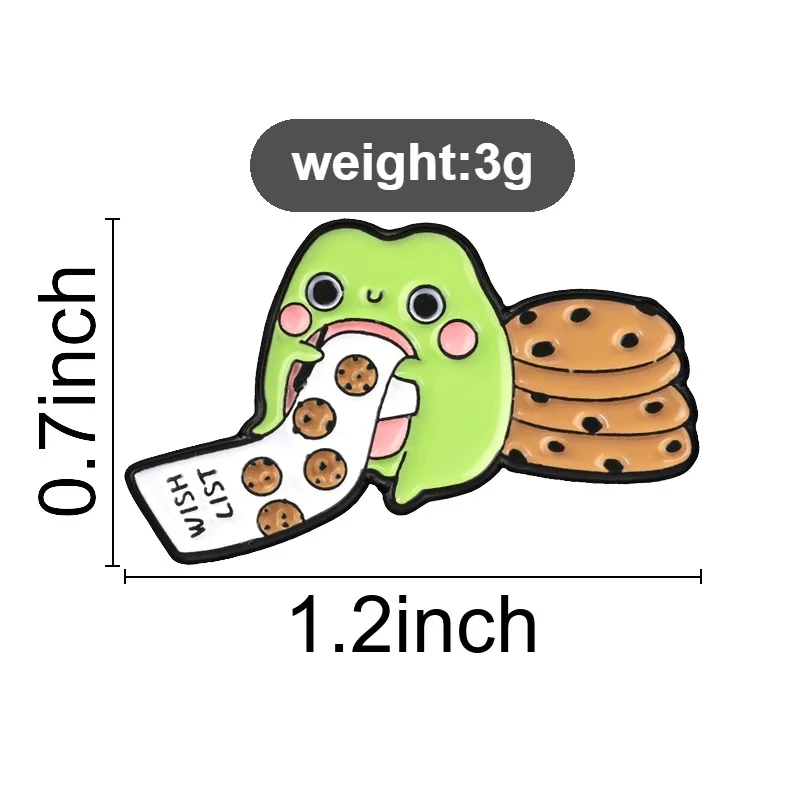 Cute Cartoon Frog Wish List Cookie Badge, Funny Food‑Lover Enamel Pin, Fashion Clothes Backpack Accessory, Gift for Frog Lovers