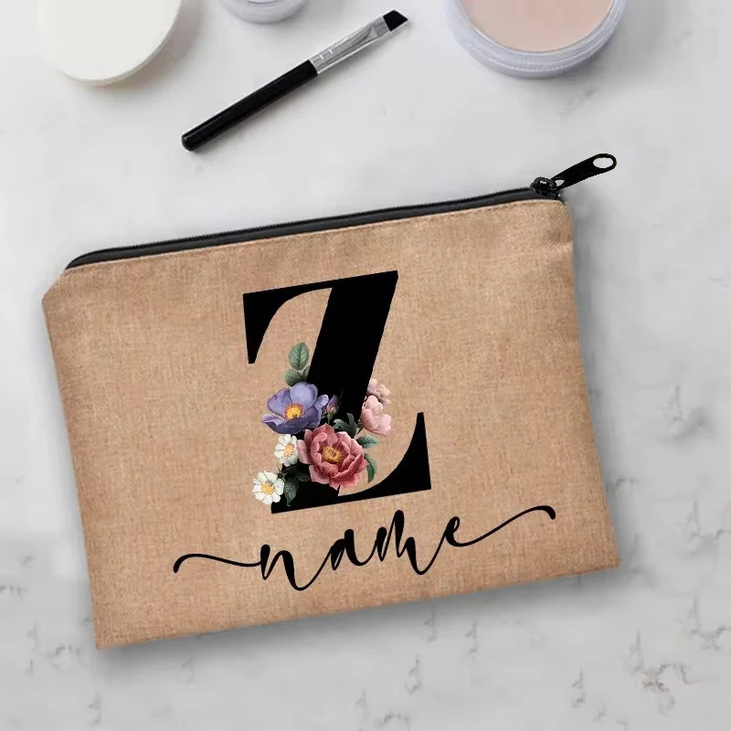 Personalized Custom Initial Name Gifts for Bridesmaid Makeup Bags Makeup Bag Bridal  Linen Cosmetic Case Canvas Toiletry Pouch