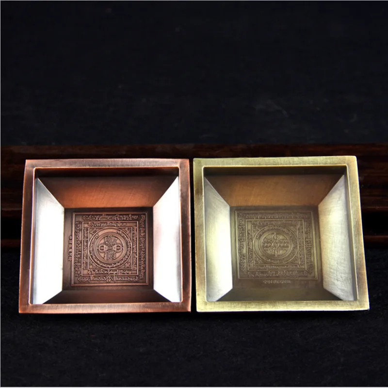 Square Smoke-Offering Plate,Cross Vajra & Bardo Mandala Engraved,Fire-Sage Burner, Tibetan Ritual Altar - Trending Hot Search