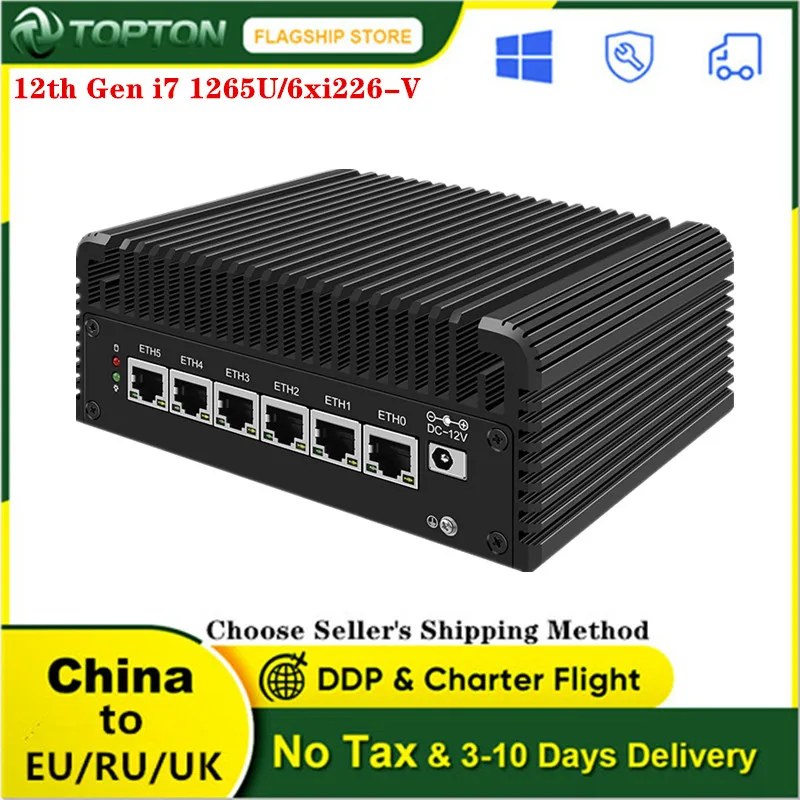 6 LAN Fanless ไฟร์วอลล์ Mini PC 12th Gen Alder Lake Intel Core i7 i5 i3 Pentium 8505 6x Intel i226-V 2.5GbE Soft Router Proxmox