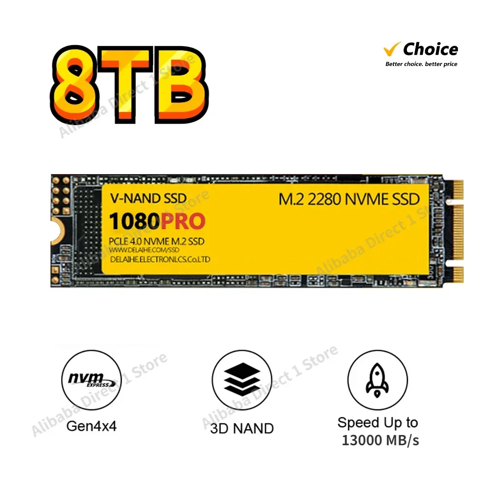 

PS5 Yellow SSD 1080PRO 1TB 2TB M.2 PCIe 4.0*4 SATA Solid State Drive NVME Internal SSd with Heatsink for Laptop Desktop 2024