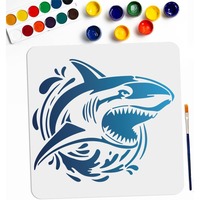 Shark Stencils 11.8x11.8inch Large Sea Ocean Creatures Painting Stencil with Paint Brush Ocean Wave Fish Drawing Stencil
