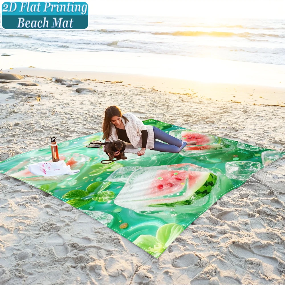 1-Piece Set, Summer Outdoor Beach Mat, Includes 4 Ground Stakes, Unique Printed Design, Fade-Resistant, Lightweight, Quick-Drying, Easy to Carry, Windproof and Sandproof, Fashionable and Trendy Outdoor Activity Decoration, Suitable for Beach, Camping, Picnics, Parties