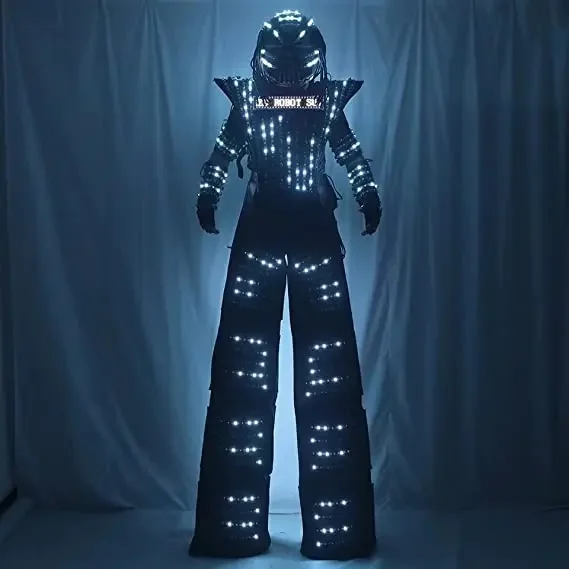 Traje robô roupa terno com máscara capacete terno luminoso jaqueta capacete para festa de dança boate