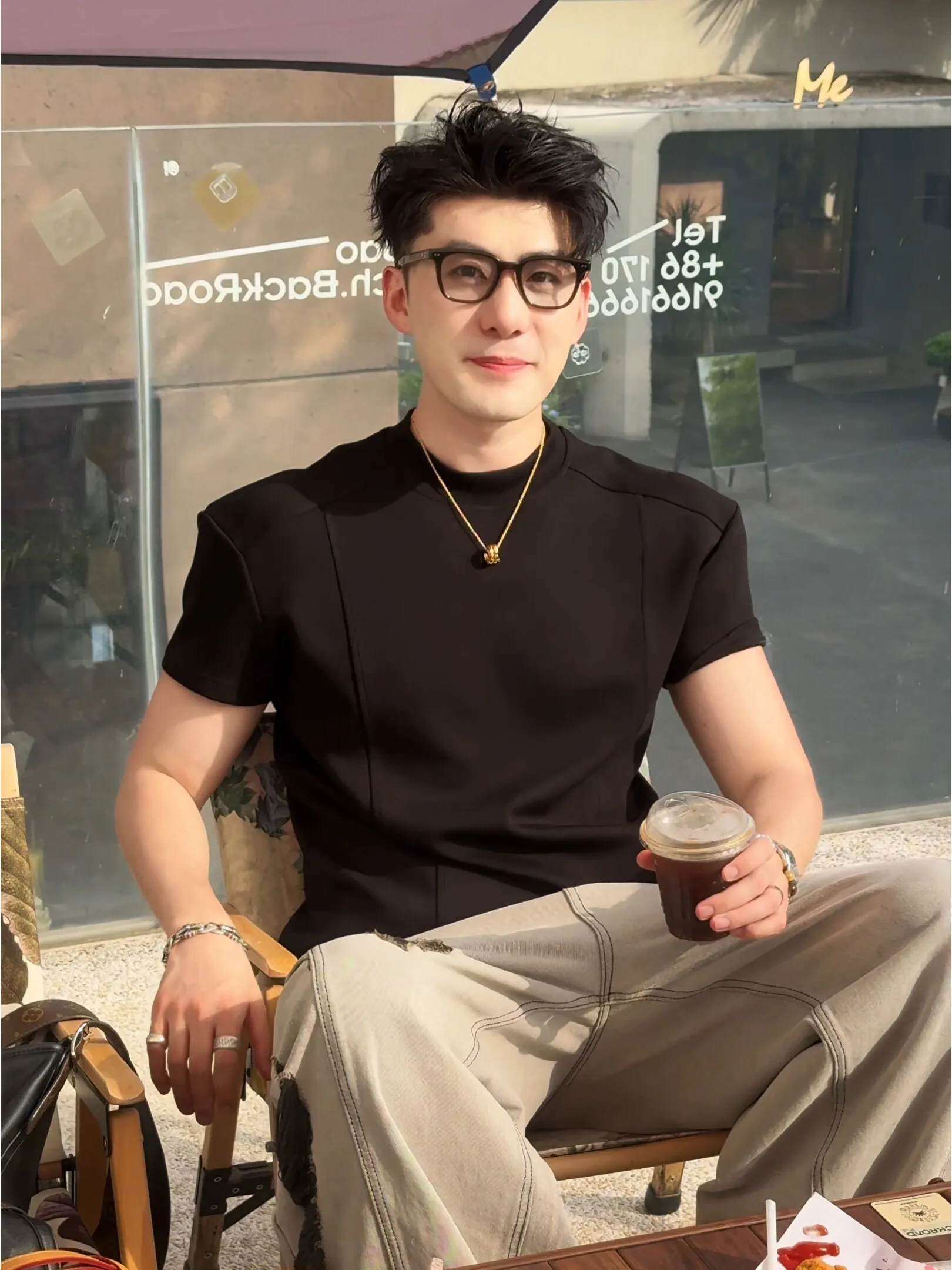 Summer Slim Fit Men's T-Shirt Short Sleeve Deconstructed Patchwork Black Top Shoulder Width Regular Length Basic Style round ...
