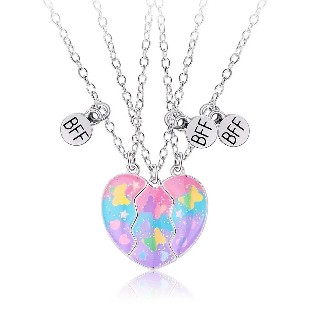 3pcs Dainty Butterfly Necklace for Women Girls Cute Magnet Attracts Sequin Heart Pendant Necklace Jewelry Accessories Gifts