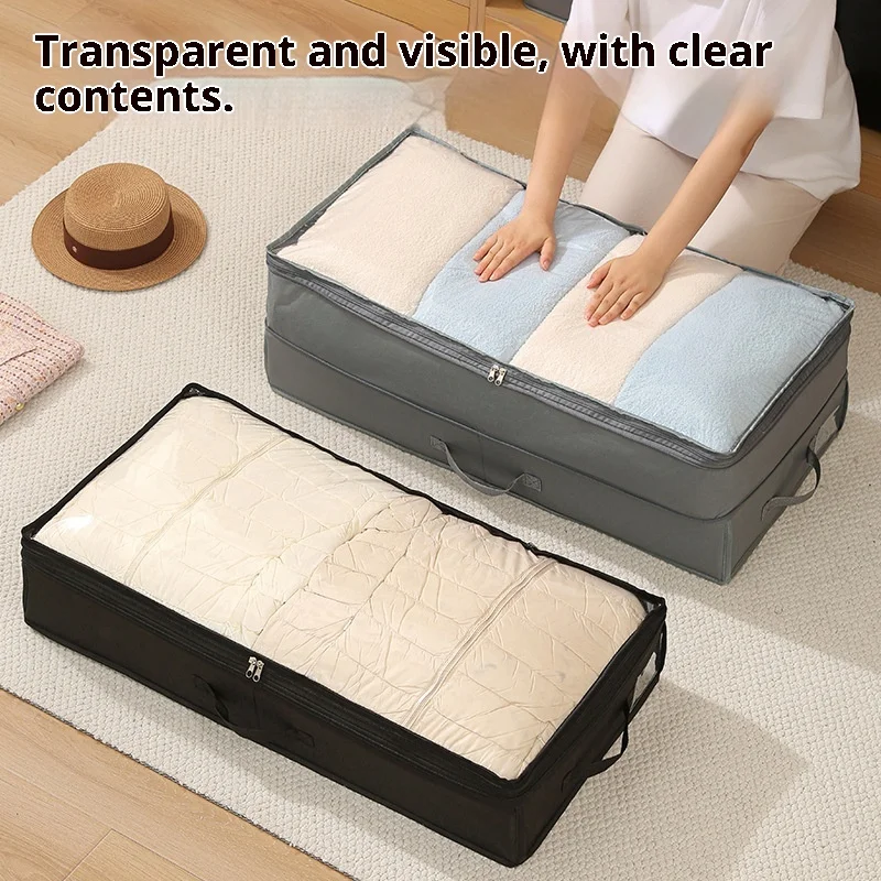 

Under Bed Storage Box, Foldable Organizer with Clear PVC Window, Underbed Clothes/Shoes/Blanket Storage Container for Closet