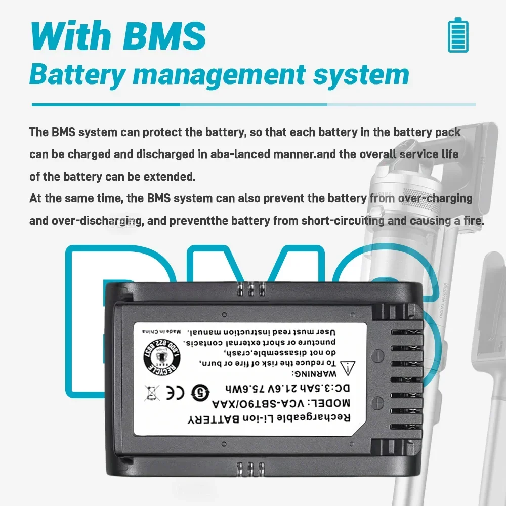 High - Performance VCA - SBTA60 Battery: Fully Compatible with Samsung Jet 60 Turbo & Jet 75E Complete