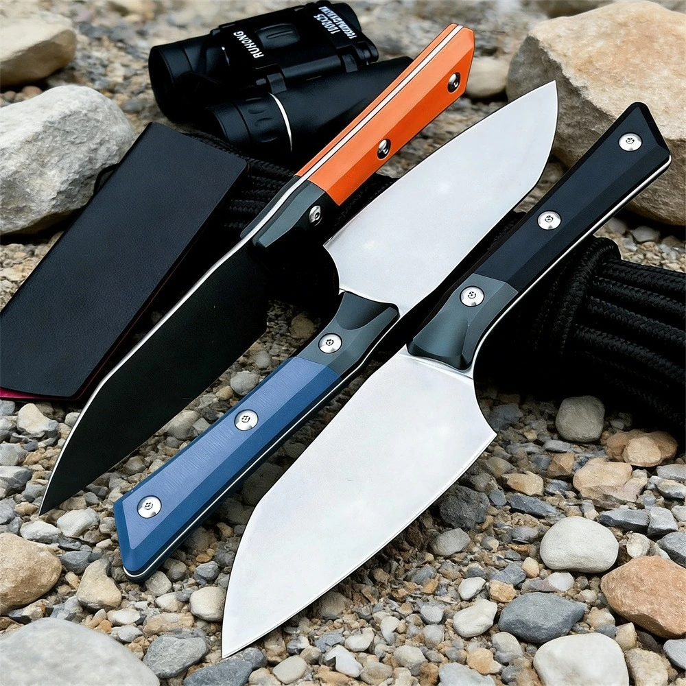 

Нож Сантоку D2 с обработанным камнем клинком: универсальный и эффективный поварской нож для нарезки, рубки, нож с фиксированным лезвием, универсальный EDC-инструмент