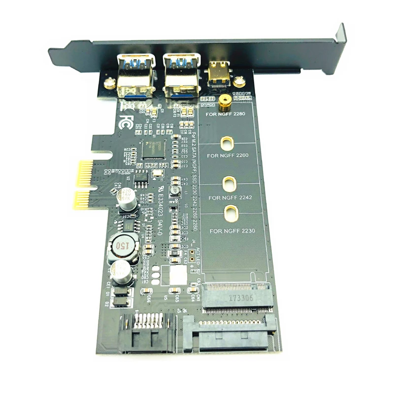 USB 3.0 PCI Express Riser بطاقة منفذ مزدوج USB3.0 + 1 منفذ USB 3.1 Type-C + M.2 NGFF محول M2 SATA SSD B مفتاح لوحدة تحكم PCI-E