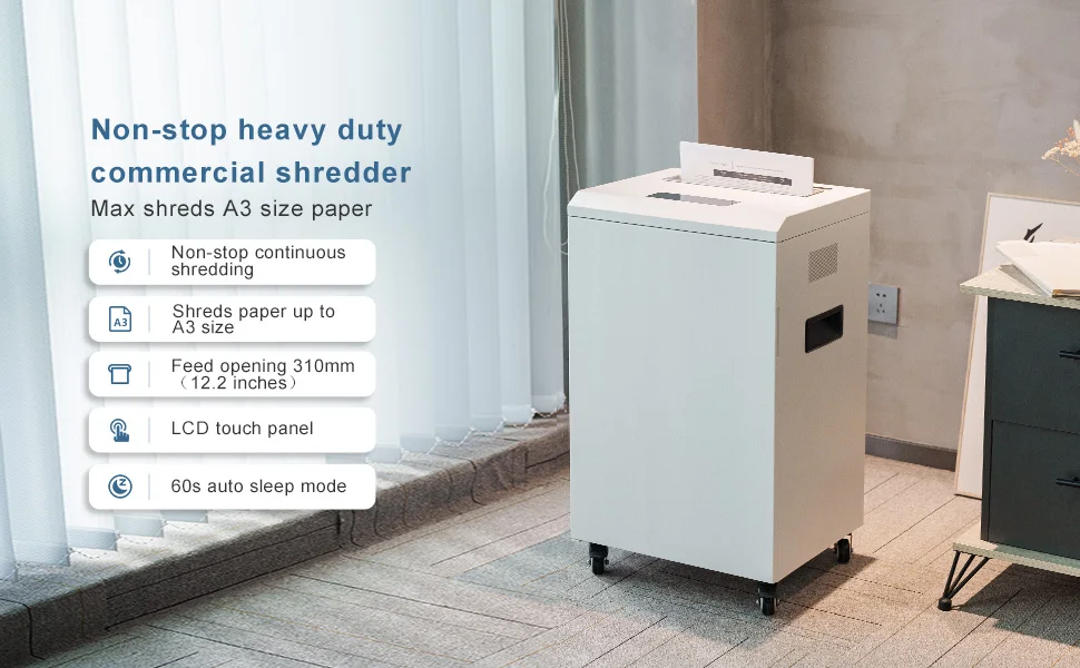 P4 Heavy-Duty Industrial Shredder for Paper 60L 19 Sheets A4A3 Non-Stop Cross Cut 4*40mm White Applicable Government Law Firms