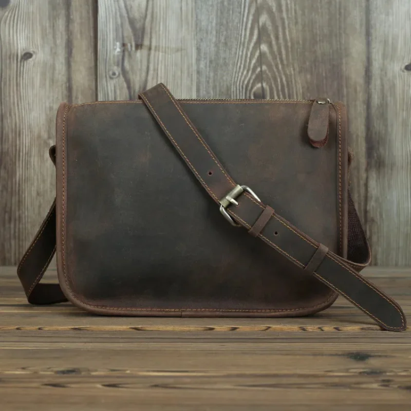 Retro skórzana torba na ramię w stylu Vintage skóra Crazy Horse torba crossbody na co dzień torby na ramię dla torby męskie