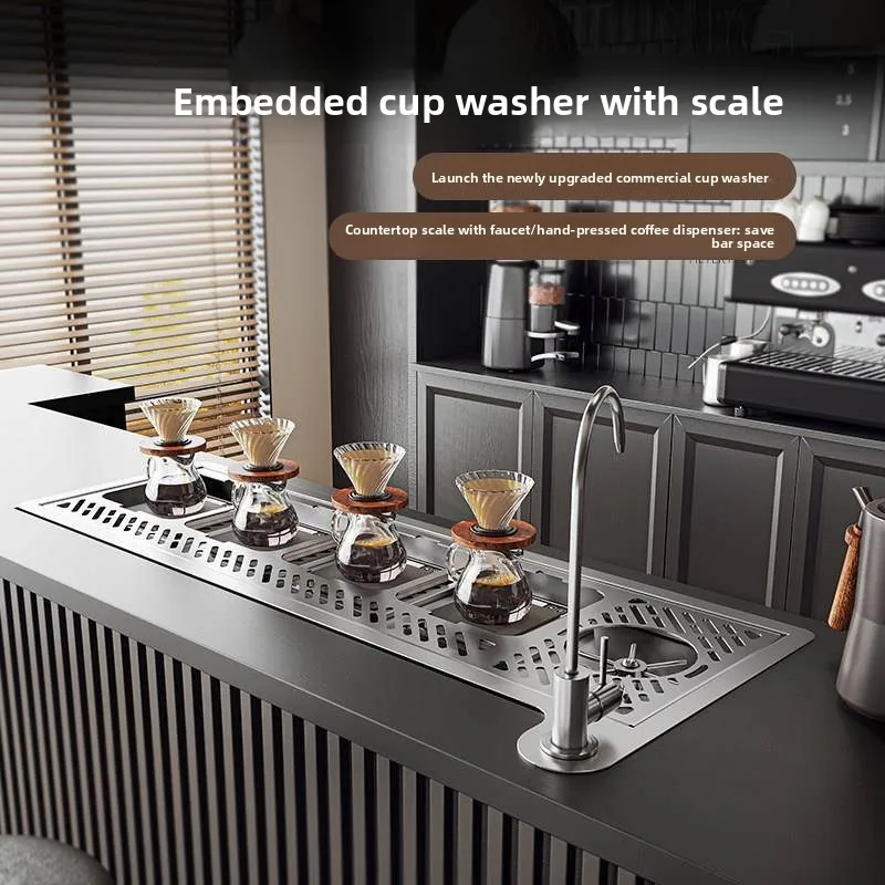Stainless steel cup washer with weighing table faucet commercial bar, embedded high pressure cup brewer coffee hand brewing