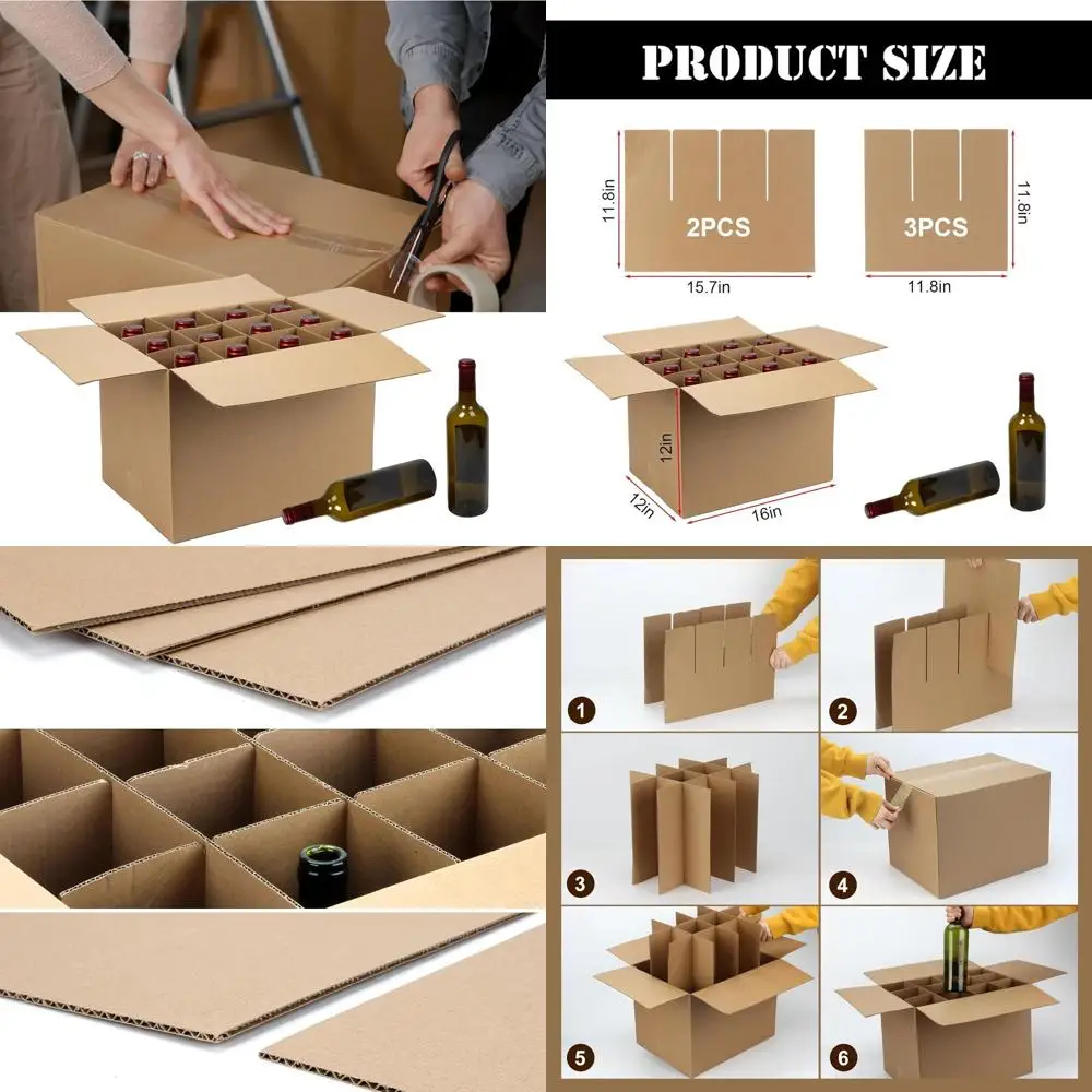 

Set of 6 Glassware Moving Boxes with Cardboard Dividers for Safe Transport of Dishes and Wine Glasses