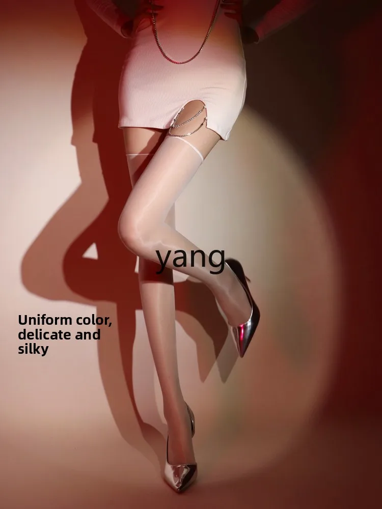 YJQ stockings women's summer ultra-thin black high knee-length thigh glossy stockings